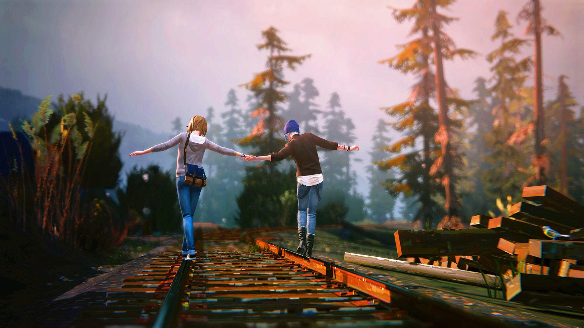 Max e Chloe nos trilhos